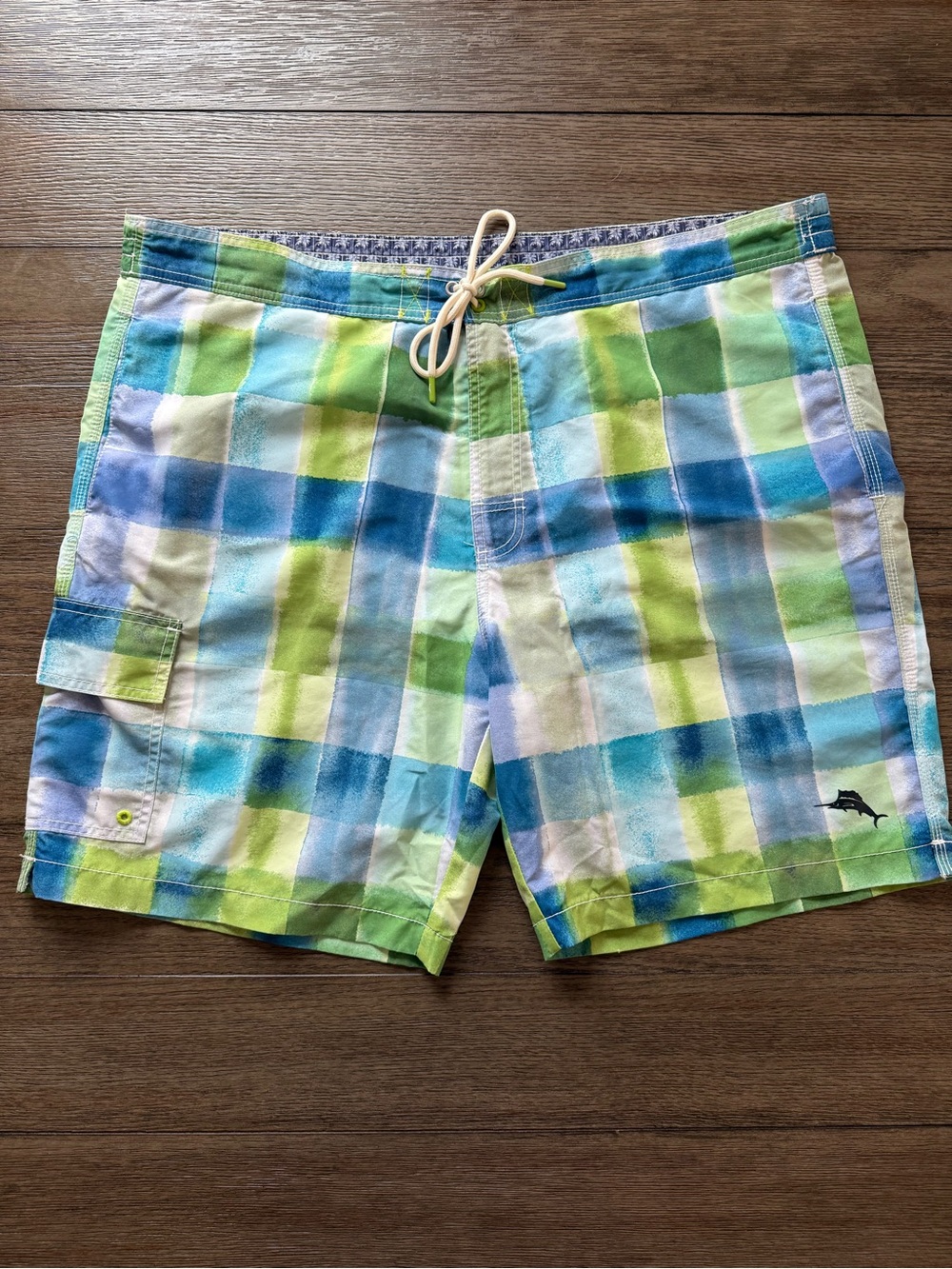 Tommy Bahama Blue & Green Plaid Hybrid Swim Shorts